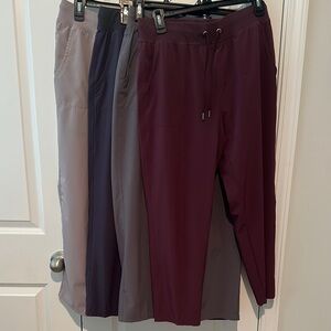 Lot of 4 CRZ Yoga joggers/hiking, quick dry burgundy, gray, light gray, navy